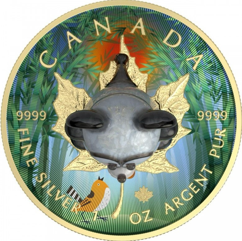 Canada 2022 $5 PANDA Murano Glass Series Maple Leaf 1 oz .9999 Colourised Silver