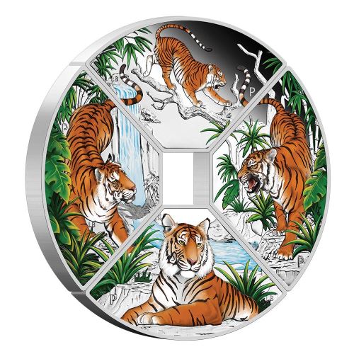 Tuvalu 2022 $1 Year of the Tiger Coloured Quadrant 4 x 1oz Silver Proof Four-Coin Set Perth Mint