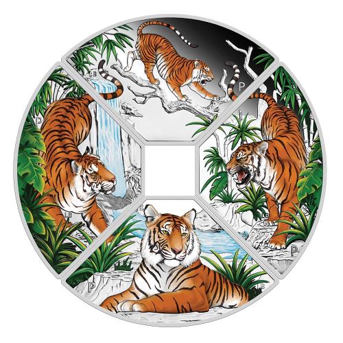 Tuvalu 2022 $1 Year of the Tiger Coloured Quadrant 4 x 1oz Silver Proof Four-Coin Set Perth Mint