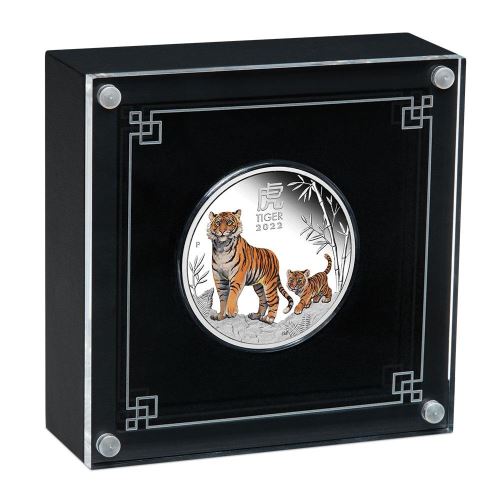 Australian 2022 $1 Lunar Year of the Tiger Coloured 1oz Silver Proof Coin Perth Mint