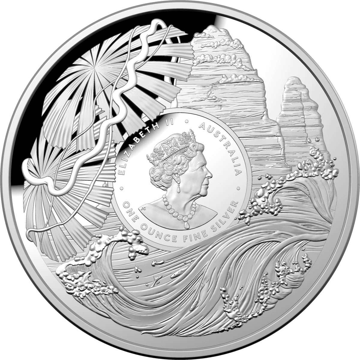 Australia 2022 $5 Beauty Rich & Rare Great Barrier Reef Silver Coloured Proof Domed Coin