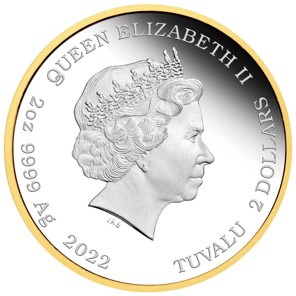 Tuvalu $2 2022 Tutankhamun 100 Year Anniversary Coloured Gold-Gilded 2oz Silver Proof Coin Perth Mint