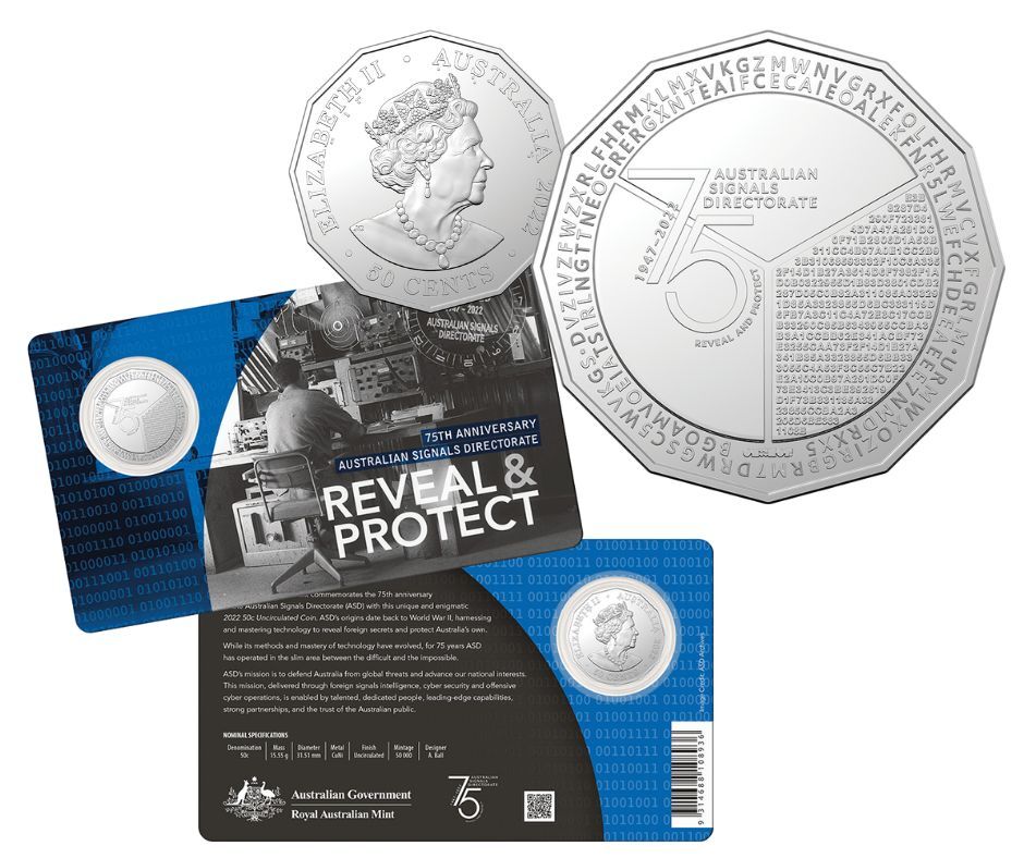 Australia 2022 50 Cent Uncirculated Australian Signals Directorate 75th Anniversary Carded