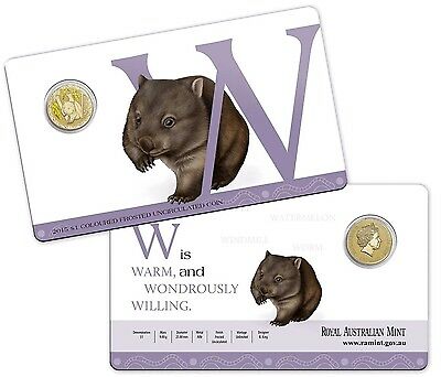 Australia 2015 $1 Alphabet Coin Color Uncirculated W Wombat