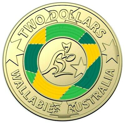 Australia 2019 $2 Coloured Uncirculated Wallabies Rugby World Cup Folder