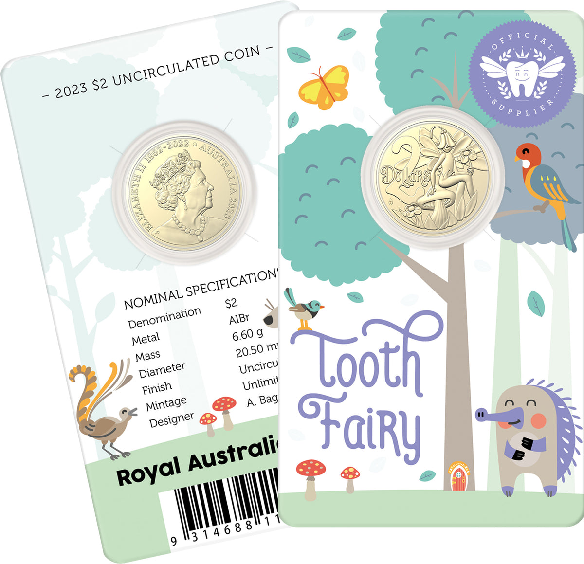 Australia 2023 $2 Tooth Fairy Coin in Card AlBr Uncirculated Coin
