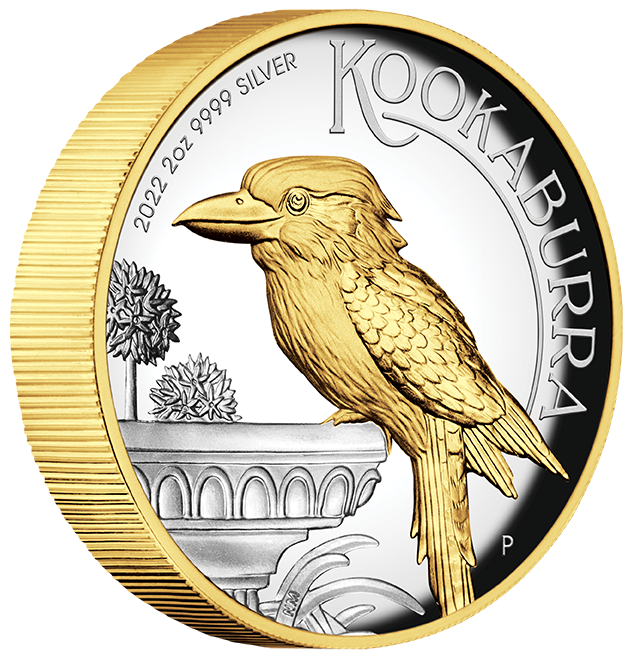 2022 $2 Australian Kookaburra 2 oz Silver High Relief Gilded Perth Mint