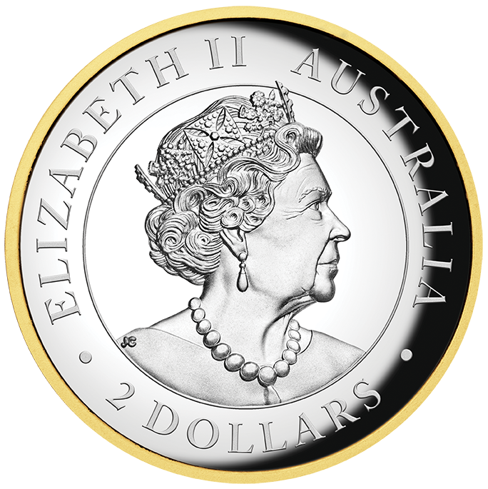 2022 $2 Australian Kookaburra 2 oz Silver High Relief Gilded Perth Mint