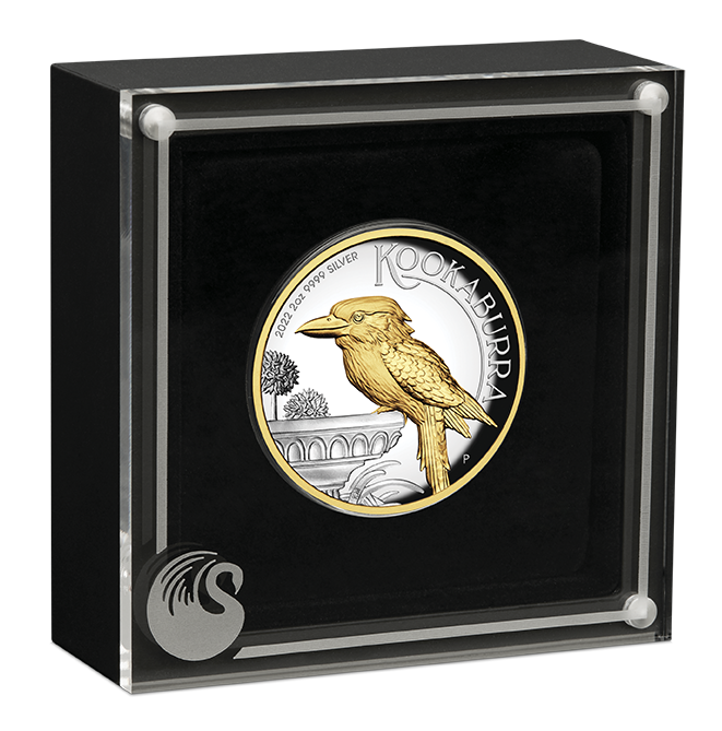 2022 $2 Australian Kookaburra 2 oz Silver High Relief Gilded Perth Mint