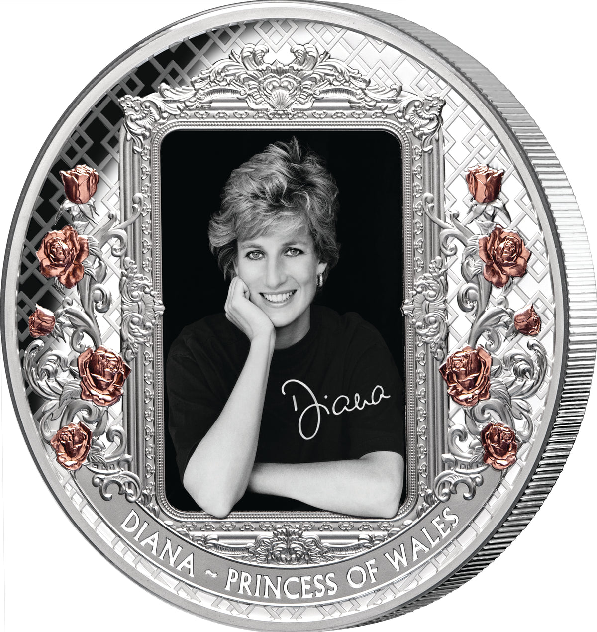Tokelau 2022 $10 Diana Princess of Wales Rose-Gold Plated Coloured 5oz Silver Proof Coin reverse