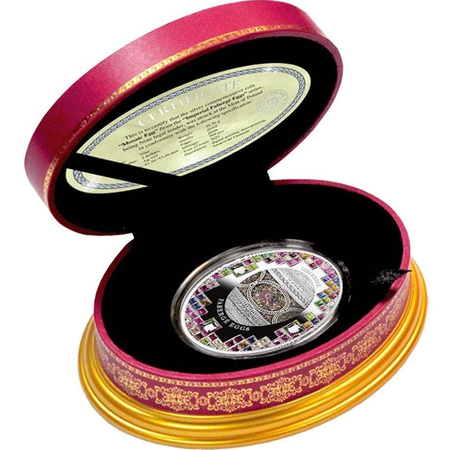 Niue Island 2021 $2 Faberge Egg Mosaic Petit Point Embroidery with Crystals Coloured 56g Silver Proof Coin