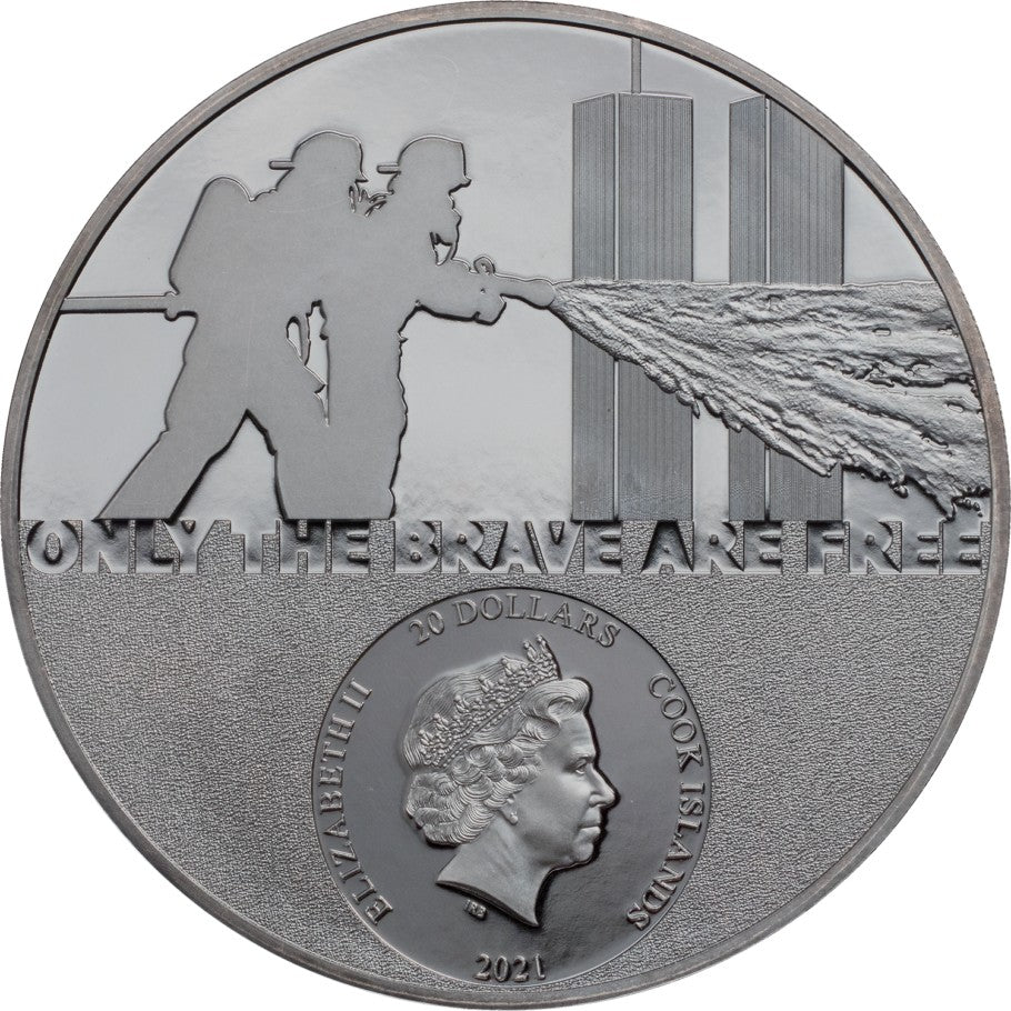 Cook Islands 2021 $20 Firefighter - Real Heroes – Only the Brave are Free - 9/11 3 Oz Pure Silver Black Proof Coin CIT Smartminting®