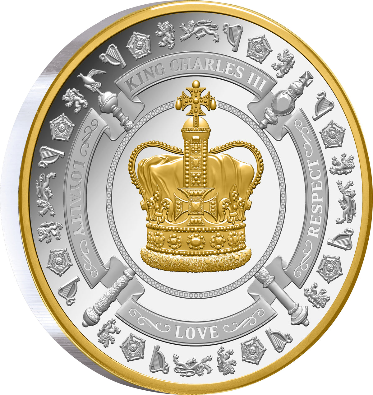 Niue 2023 $1 King Charles III Coronation Gold Plated 1oz Silver Proof Low Mint 1000