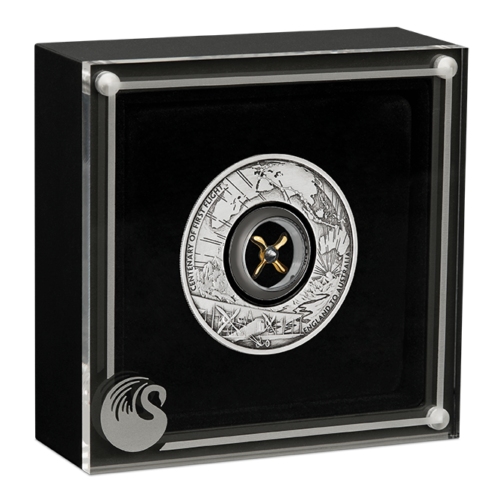 Australia 2019 $2 Centenary Of The First Flight 2 Oz Antiqued Silver with Rotating Propeller Perth Mint