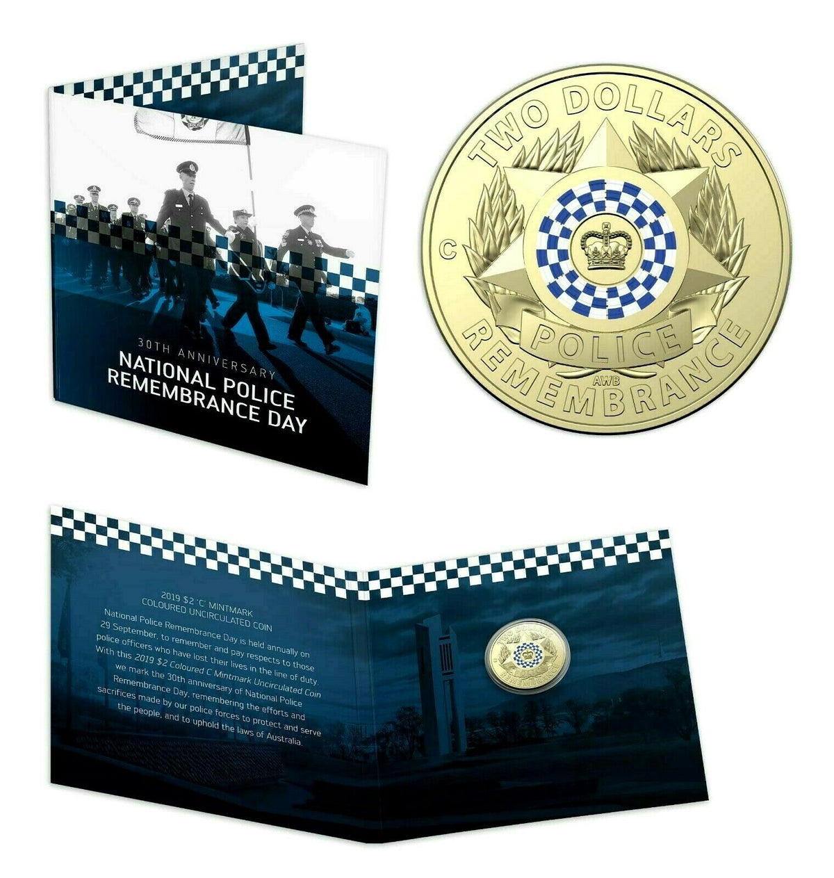 Australia 2019 $2 Coloured Uncirculated Police Remembrance Day Coloured C Mintmark