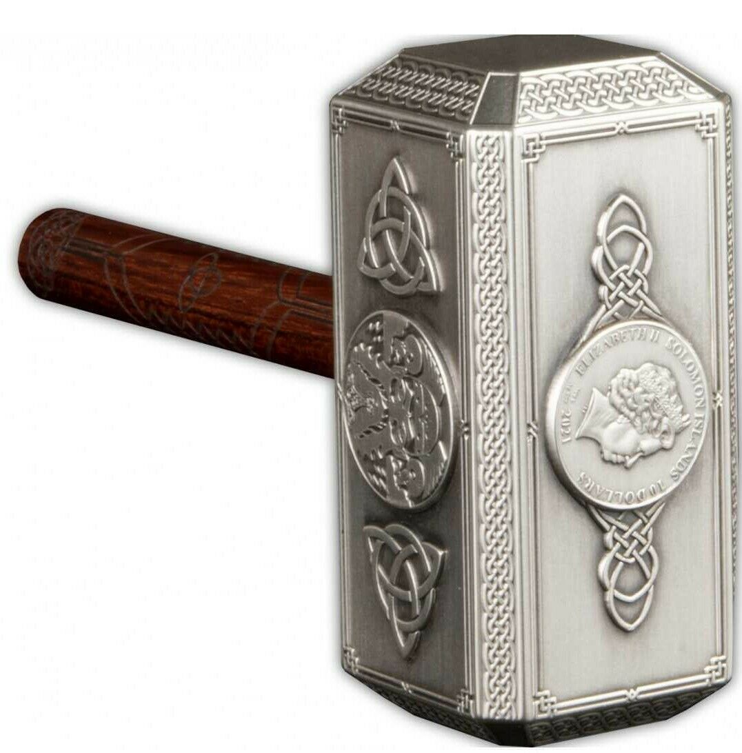 Solomon Island 2021 $10 Thor's Iconic Hammer "MJÖLNIR" 1/2 Kilo Antiqued Silver