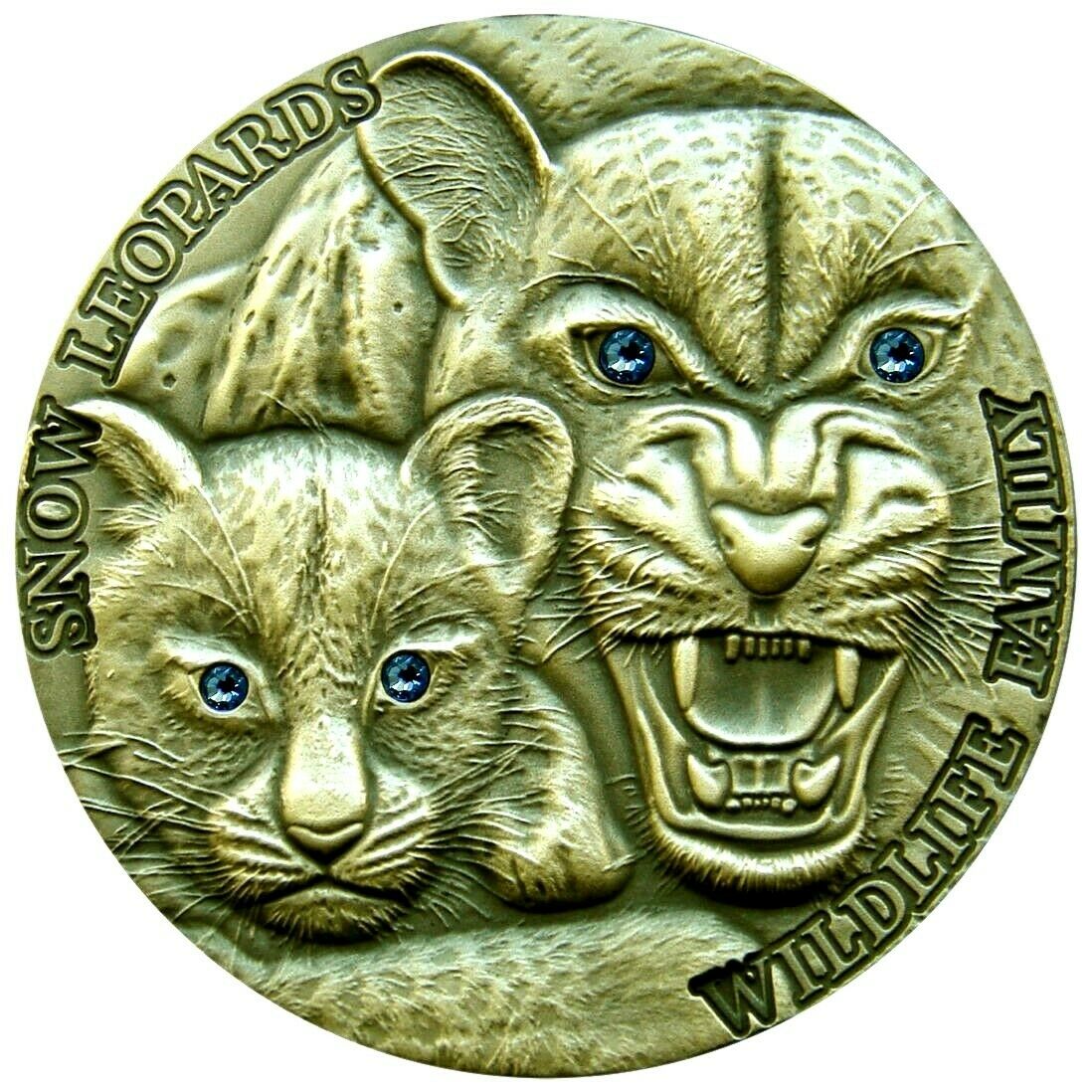 Niue Island 2015 $1 Snow Leopards Swarovski Crystal Eyes 1 Oz Silver