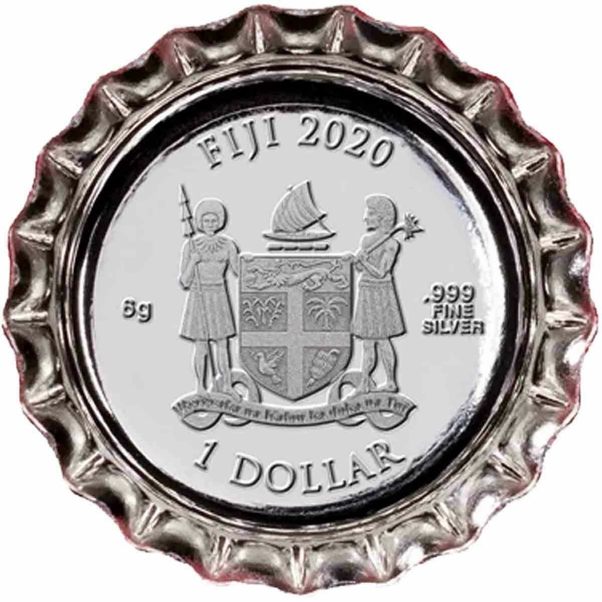 Fiji 2020 $1 Proof Bottle Cap Shaped Silver 4-Coin Set Coca-Cola Coke Vending Machine
