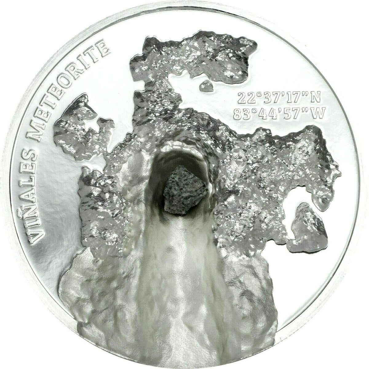 Cook Islands 2020 $5 Viñales Vinales Meteorite Impact UHF Ultra High Relief Silver