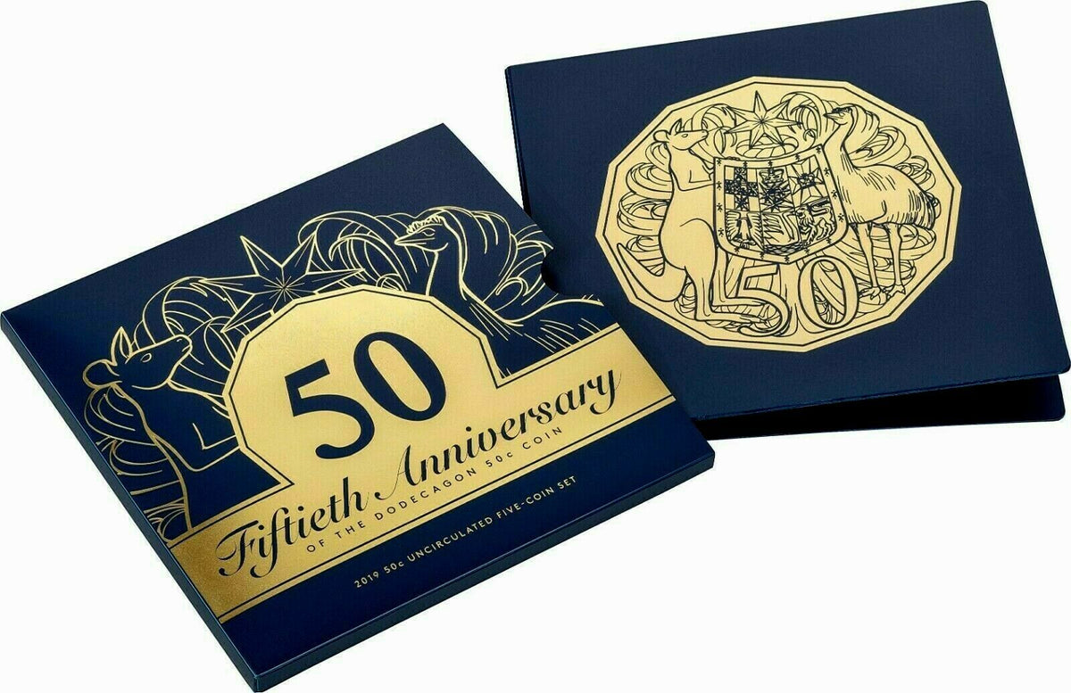 Australia 2019 5 Coin 50 Cent 5-coin Set 50th Anniversary of the 50 Cent including Gold Plate 50 Cent Folder