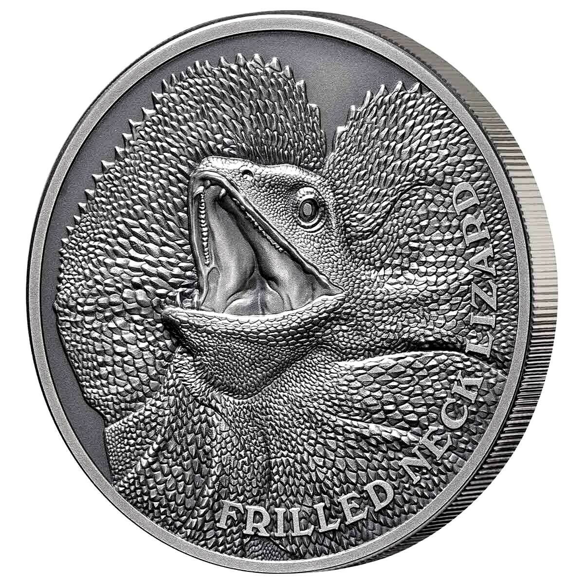 Niue 2020 $1 Frilled Neck Lizard High Relief 1oz Antique Silver
