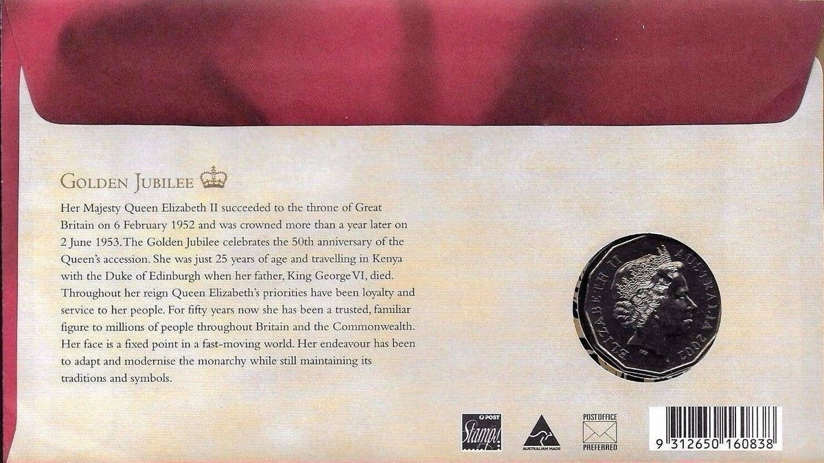 Australia 2002 50 Cent Queen Elizabeth II QEII Accession Stamp and Coin Cover PNC