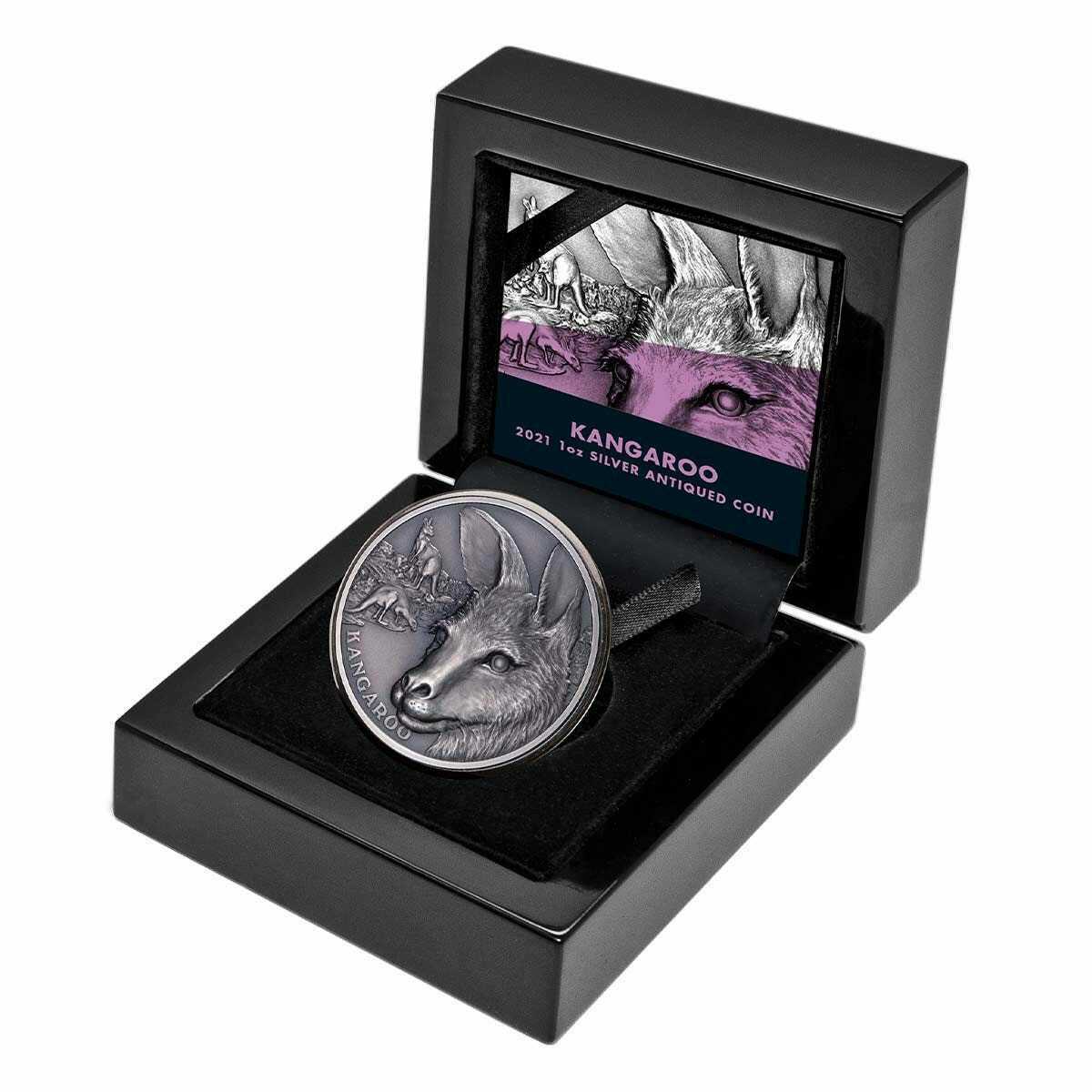 Niue 2021 $1 Kangaroo 1oz Silver Antique Coin