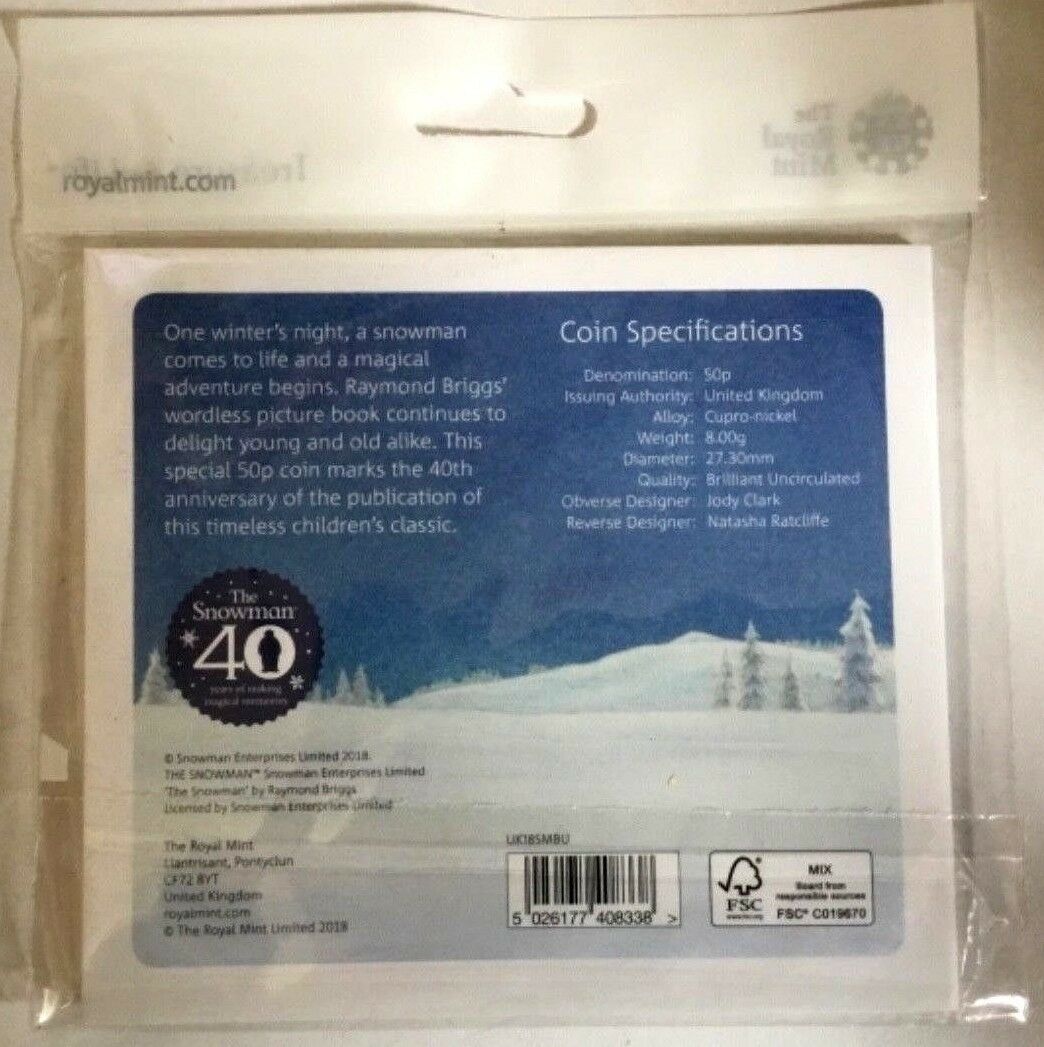 United Kingdom 2018 50p 40th Anniversary of The Snowman BU Coin Pack
