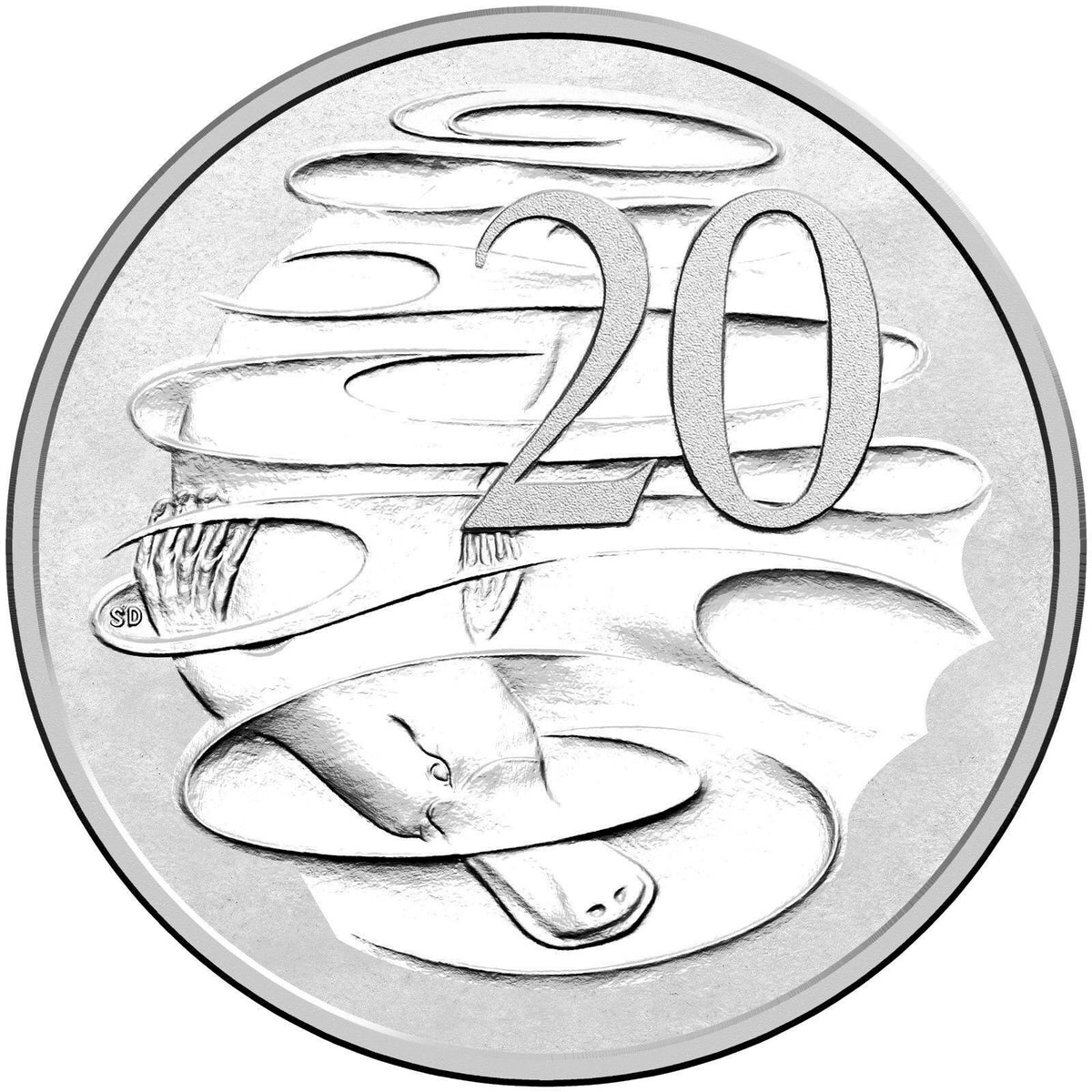 Australia 2016 20 Cent Frosted Uncirculated Obverse Young Queen Platypus