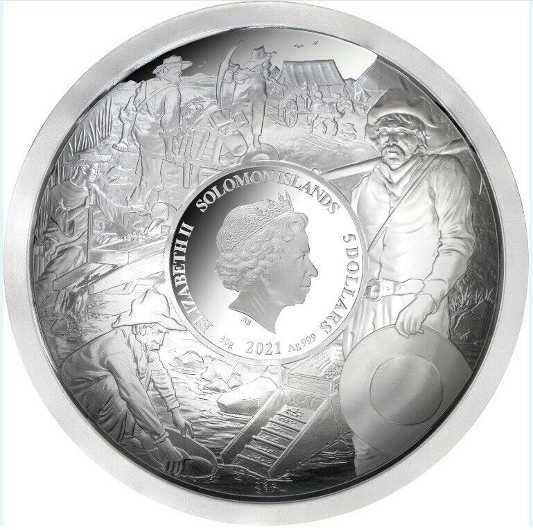Solomon Islands 2021 $5 170th Anniversary of the Gold Rush Pan-Shaped Silver Coin