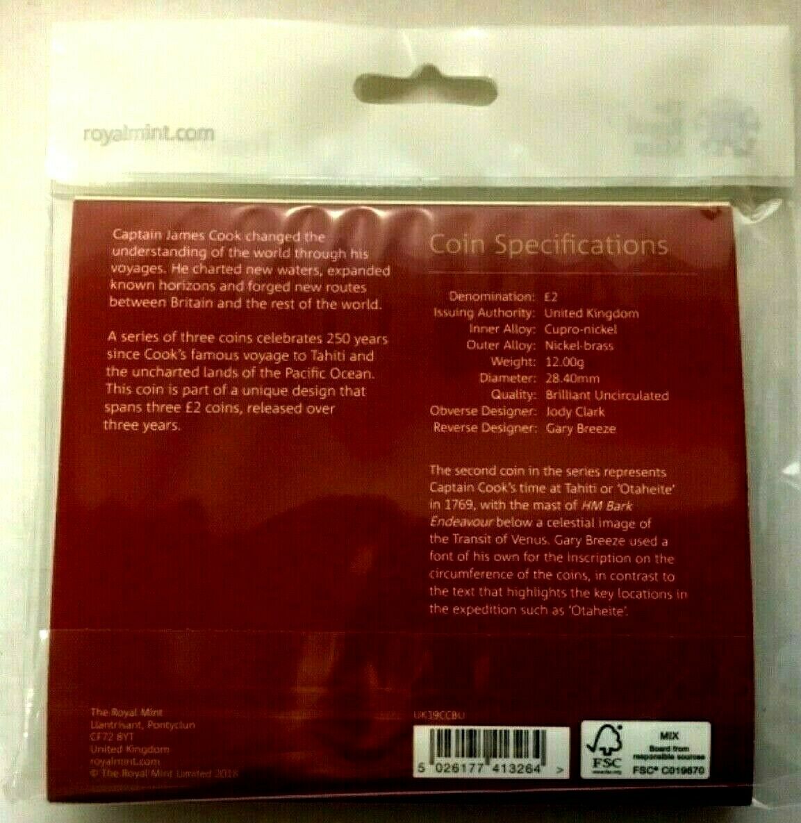 United Kingdom 2019 £2 Voyage of Discovery 250th Anniversary BU Sealed Coin Pack