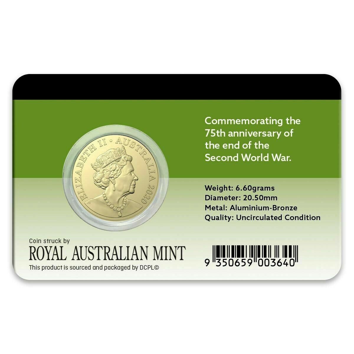 Australia 2020 $2 ANZAC Day Lest We Forget 75th Anniversary of the End of WWII Coin Pack Coloured Uncirculated