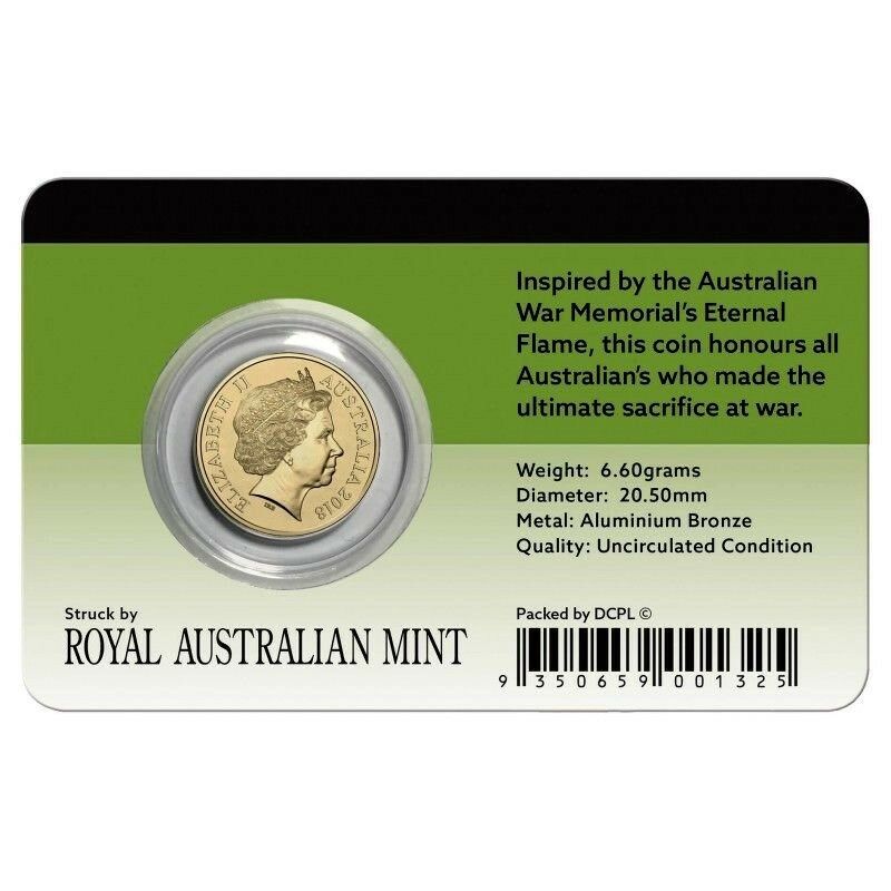 Australia 2018 $2 Coloured Uncirculated Lest We Forget ANZAC Eternal Flame Coin Pack