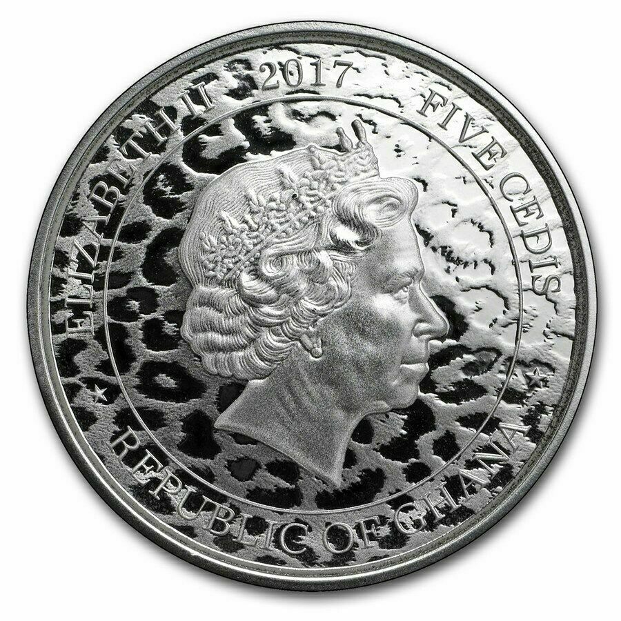 Ghana 2017 5 Cedis African Leopard Scottsdale Mint 1 Oz Silver Prooflike