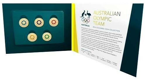 Australia 2016 $2 Uncirculated Olympic Set in Folder 5 Coloured Coins