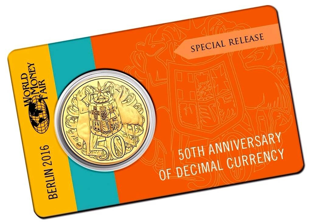 Australia 2016 50 Cent Gold Plated Specially Polished Dies Round WMF 1st Privy Mark Low Mint 5000