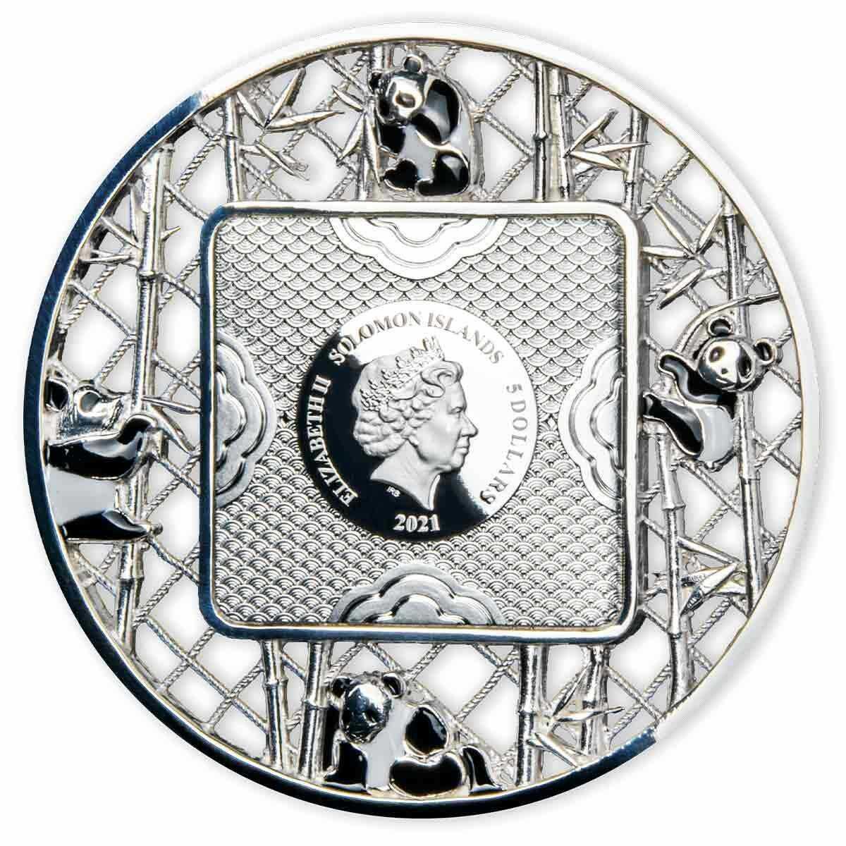 Solomon Islands 2021 $5 Panda Filigree 2oz Silver Proof-like Coin