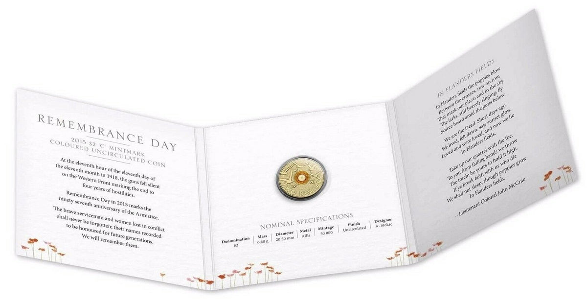 Australia 2015 $2 Orange Coloured Uncirculated Remembrance Day ‘C’ Mintmark
