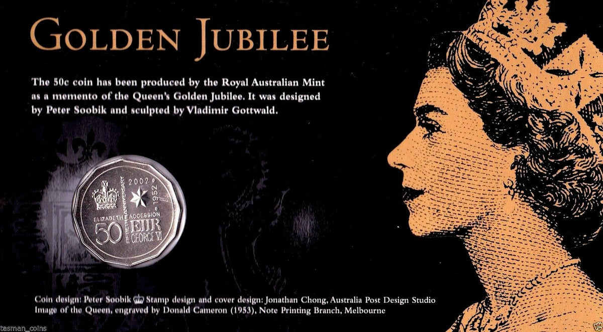 Australia 2002 50 Cent Queen Elizabeth II QEII Accession Stamp and Coin Cover PNC