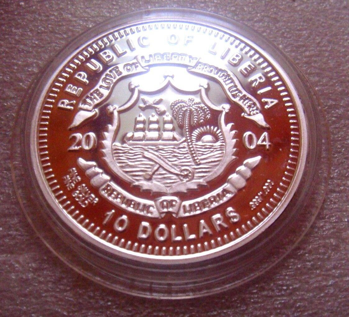 Liberia 2004 $10 Proof Japan Blakiston's Fish-Owl Gold Plated Silver Diamond Eyes