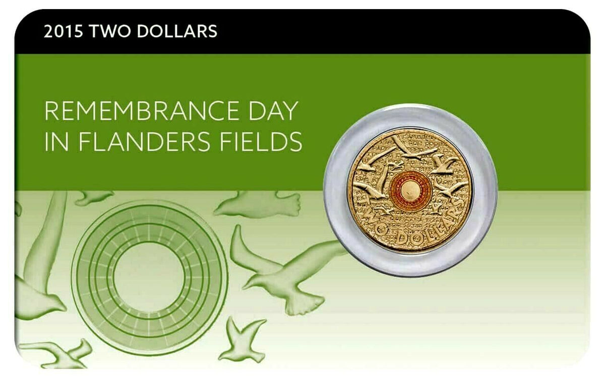 Australia 2015 $2 Flanders Fields Orange Coloured Uncirculated Remembrance Day Coin Pack