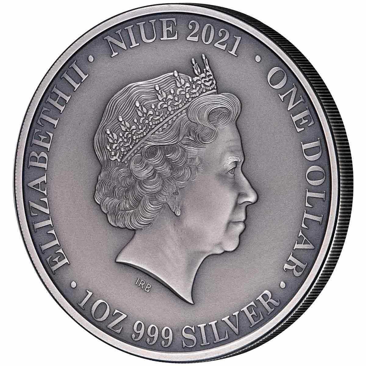 Niue 2021 $1 Kangaroo 1oz Silver Antique Coin