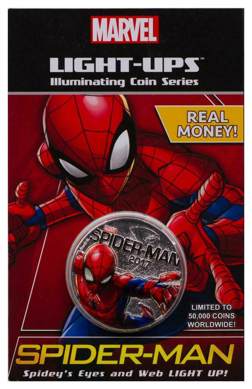 Fiji 2017 50c Half Dollar Spider Man Marvel Light-Ups Coloured Uncirculated
