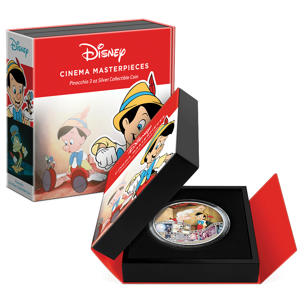 Niue 2022 $10 Disney Cinema Masterpieces - Pinocchio 3oz Silver Coloured Coin