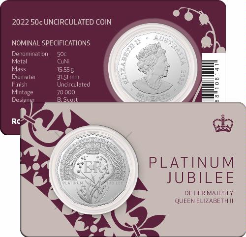 Australia 2022 50 Cent Platinum Jubilee of Queen Elizabeth II Uncirculated Cu Ni