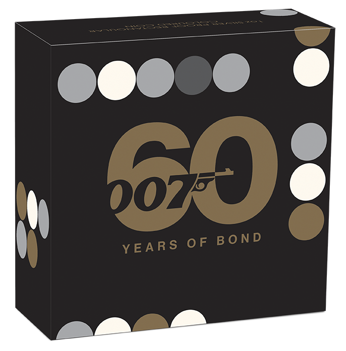 Tuvalu 2022 $1 60 Years of Bond 1oz Silver Proof Rectangular Coin