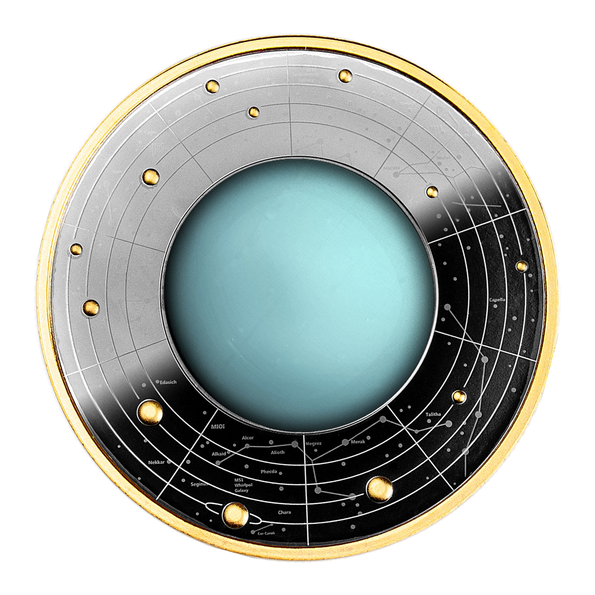 Cameroon 2021 500 Francs Silver Ruthenium Proof Coin - Solar System Series - Uranus with Magnifying Lens Coloured
