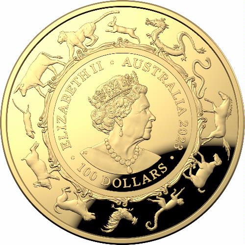 Australia 2023 $100 Domed Gold Proof Coin - Lunar calendar - Year of the Rabbit
