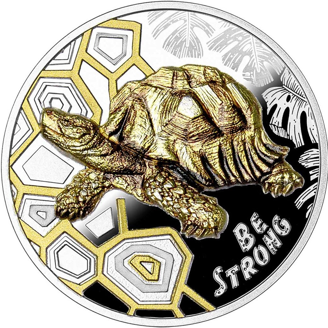 Cameroon 2022 1000 Francs Be Strong Turtle 1 Oz Silver Gold-plated