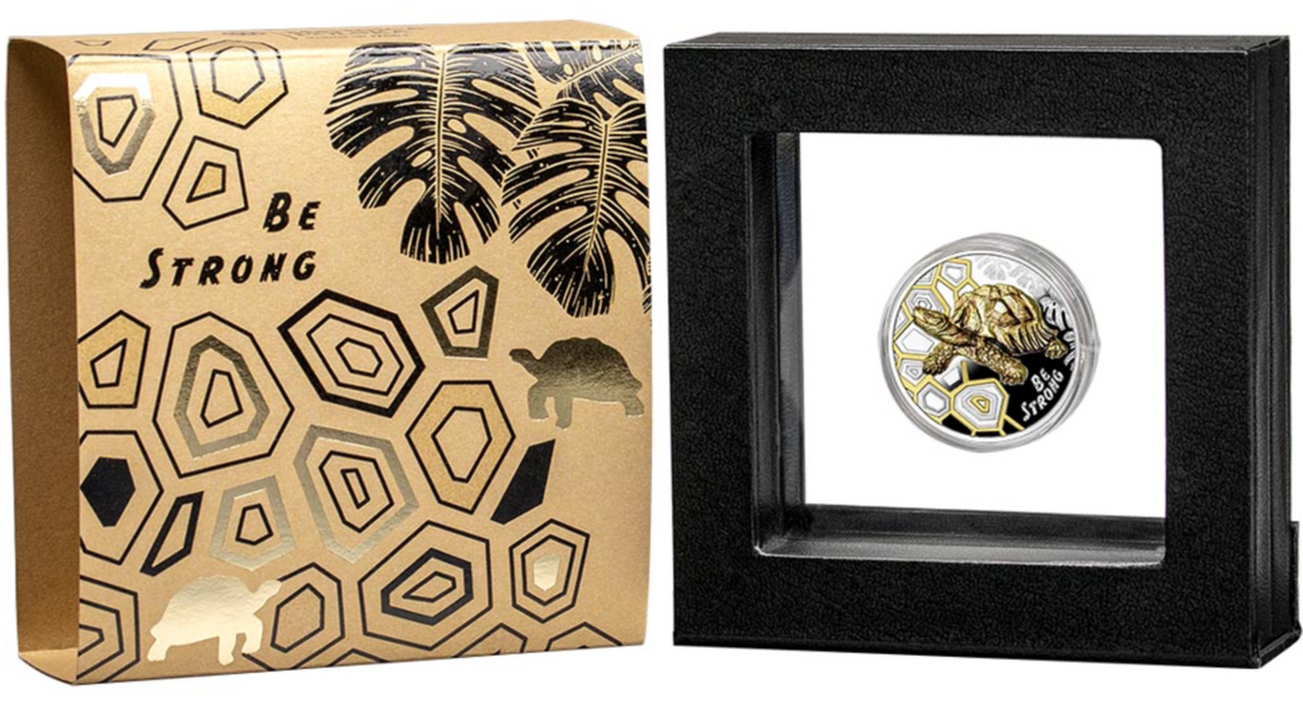 Cameroon 2022 1000 Francs Be Strong Turtle 1 Oz Silver Gold-plated